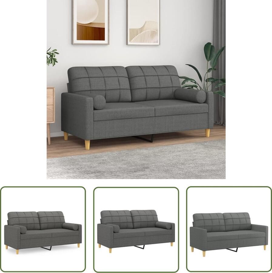 The Living Store Tweezitsbank met sierkussens 140 cm stof donkergrijs Tweezitsbank Donker Grijs Sofa Banks Kopen Lounge Meubels Woonkamer Meubilair - Foto 2