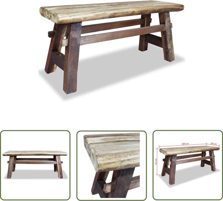 The Living Store Bank Vintage Hout 100x28x43 cm Massief gerecycled hout Handgemaakt Natuurlijke afwerking Vintage Bank Houten Bank Retro Meubels Industriële Bank Handmade Furniture - Foto 3