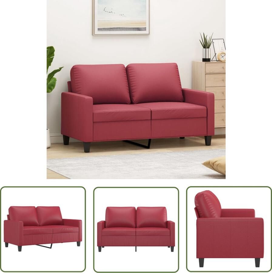 The Living Store Bank Wijnrood Kunstleer 2-zits 138x77x80cm Duurzaam materiaal Tweezitsbank Bank Lounge Meubilair Salonmeubel Woonkamerdecoratie - Foto 2