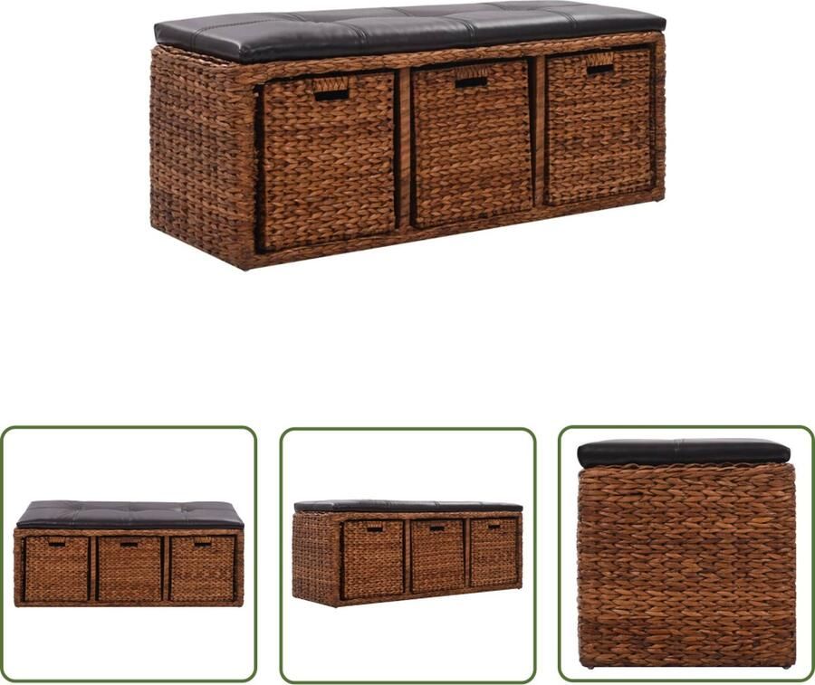 The Living Store Bank Zeegras 105 x 40 x 42 cm Met 3 manden Bruin Zwart Polyurethaan - Foto 2