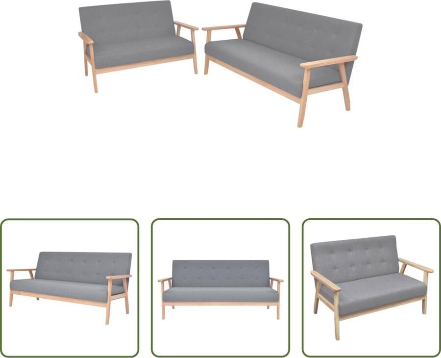 VidaXL The Living Store Bankenset Comfortabel Polyester Lichtgrijs 2-zits + 3-zits Houten frame - Foto 2