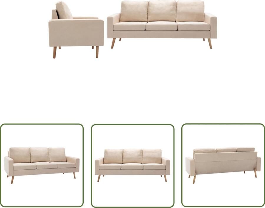 The Living Store Bankenset Crème Houten frame Zacht stoffen bekleding Comfortabele kussens Afmetingen fauteuil- 77x71x80 cm Afmetingen driezitsbank- 184x76x82.5 cm Montage vereist Inclusief 4 zitkussens en 4 rugkussens