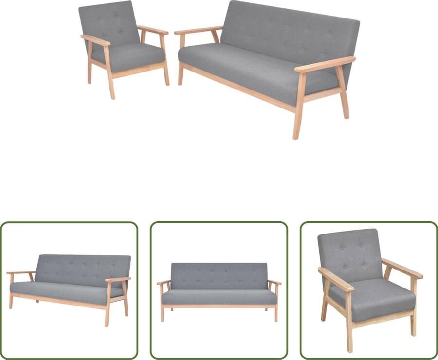 The Living Store Bankenset Erg comfortabel Lichtgrijs Houten frame Polyesterstof Afmetingen- 158 x 67 x 73.5 cm Bankenset Stoffering Interieurdecoratie Woonkamer Meubilair Lounge Furniture - Foto 4