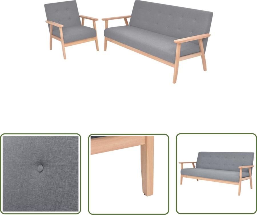 The Living Store Bankenset Erg comfortabel Lichtgrijs Houten frame Polyesterstof Afmetingen- 158 x 67 x 73.5 cm Bankenset Stoffering Interieurdecoratie Woonkamer Meubilair Lounge Furniture - Foto 2