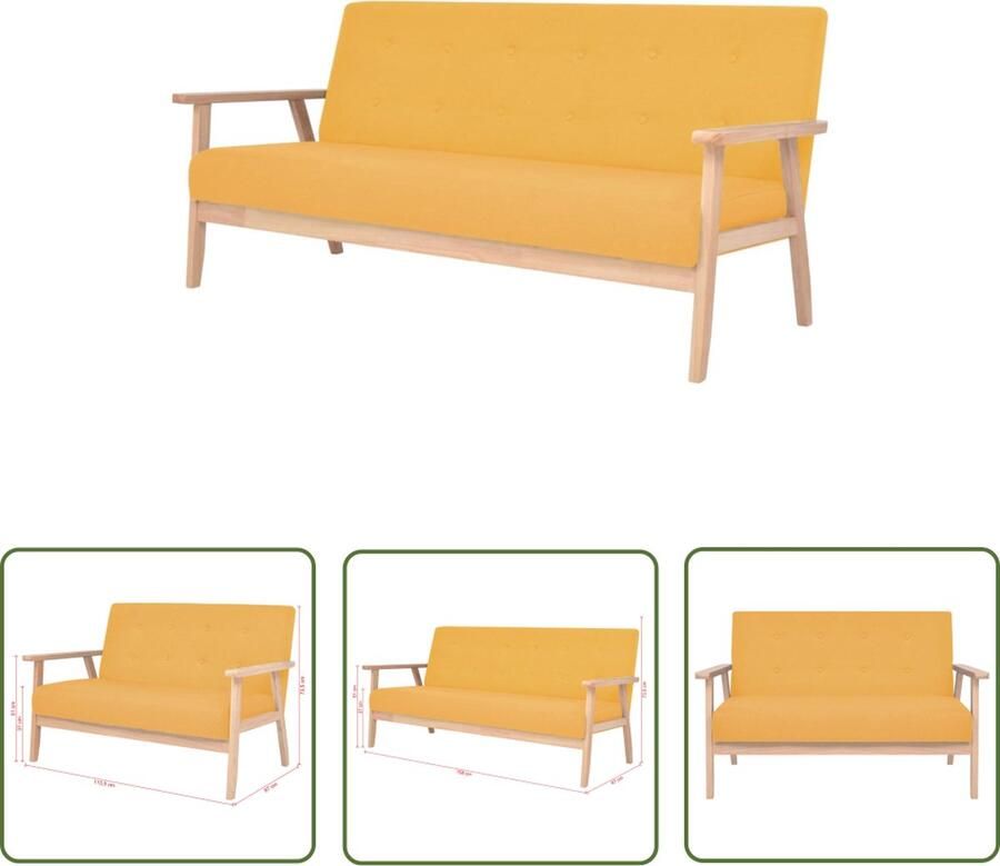 The Living Store Bankenset Geel Houten frame Polyesterstof 113.5 x 67 x 73.5 cm 158 x 67 x 73.5 cm Eenvoudig te monteren Banken Sofa Lounge Meubels Huiskamermeubilair Moderne Bank - Foto 2