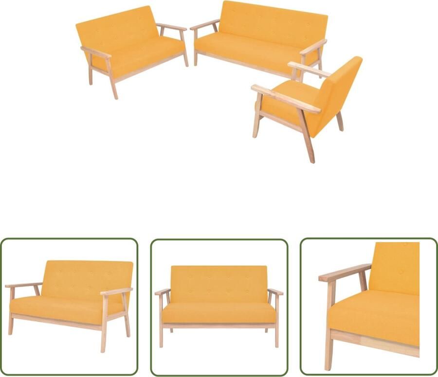 The Living Store Bankenset Serie Comfort 3-delig Geel Houten frame Polyester Bankenset Sofa Woonkamerinrichting Lounge Meubels Gele Sofa