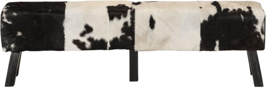 The Living Store Bankje 160x28x50 cm echt geitenleer zwart en wit Bankje Bankjes Bank Zitbank