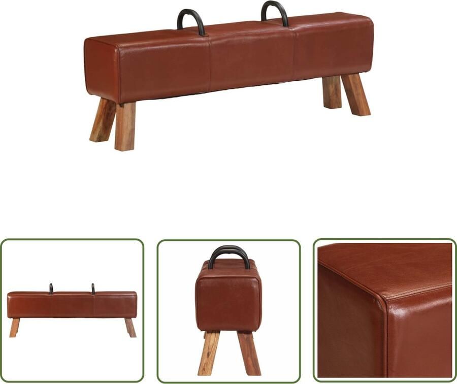 The Living Store Bokbankje Old School Meubel 135 x 25 x 55 cm Bruin Vintage Meubels Lederen Bankje Salontafel Hoekbank Stoere Bank - Foto 2