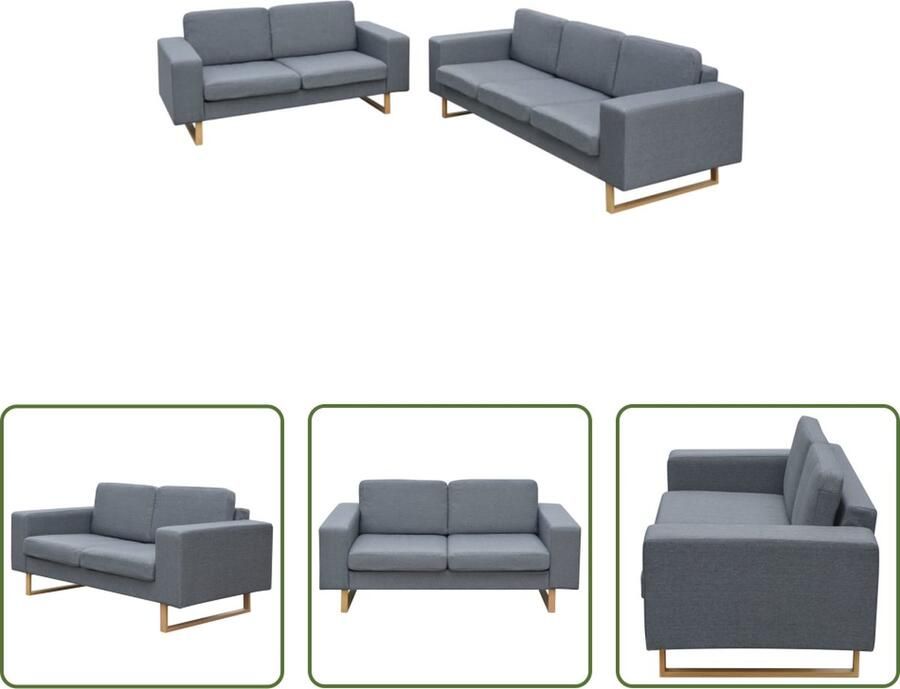 The Living Store Bankstel 2-zits en 3-zits Lichtgrijs Houten frame - Foto 2