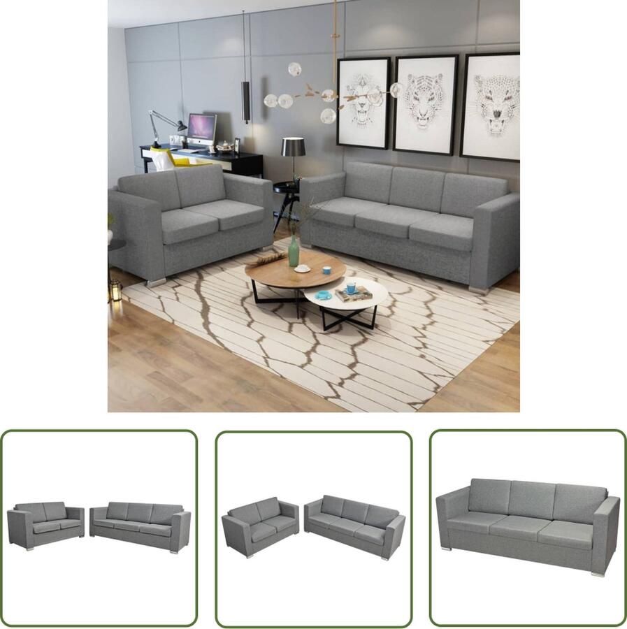 The Living Store Bankstel Zithoek Lichtgrijs 2-zitsbank 137x73x78cm 3-zitsbank 191x73x78cm Stevig frame en verwijderbare kussenhoezen Bankstel 2-zits Bank 3-zits Bank Grijs Bankstel Fauteuils - Foto 2