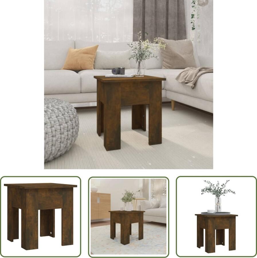 The Living Store Salontafel 40x40x42 cm spaanplaat gerookt eikenkleurig Tafel - Foto 2