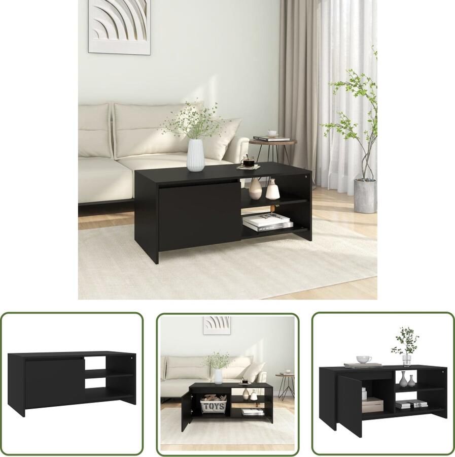 The Living Store Banktafel Zwart 102 x 50 x 45 cm Bewerkt hout Salontafel Banktafel Houten Tafel Zwarte Tafel Living Room Furniture - Foto 2
