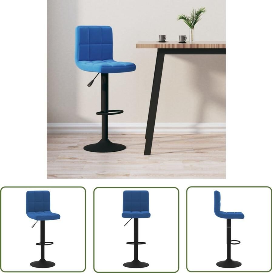 The Living Store Barkruk fluweel blauw Barstoel Barkruk Fluweel Stoel Blauwe Barkruk In Hoogte Verstelbare Barkruk