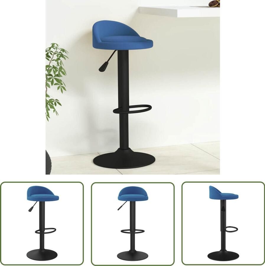 The Living Store Barkruk fluweel blauw Barstoelen Barkruk Stoel Lounge Meubilair