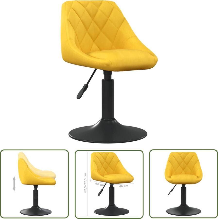 The Living Store Barkruk Fluweel Mosterdgeel 46x44x(62.5-77.5)cm 360 graden draaibaar - Foto 2