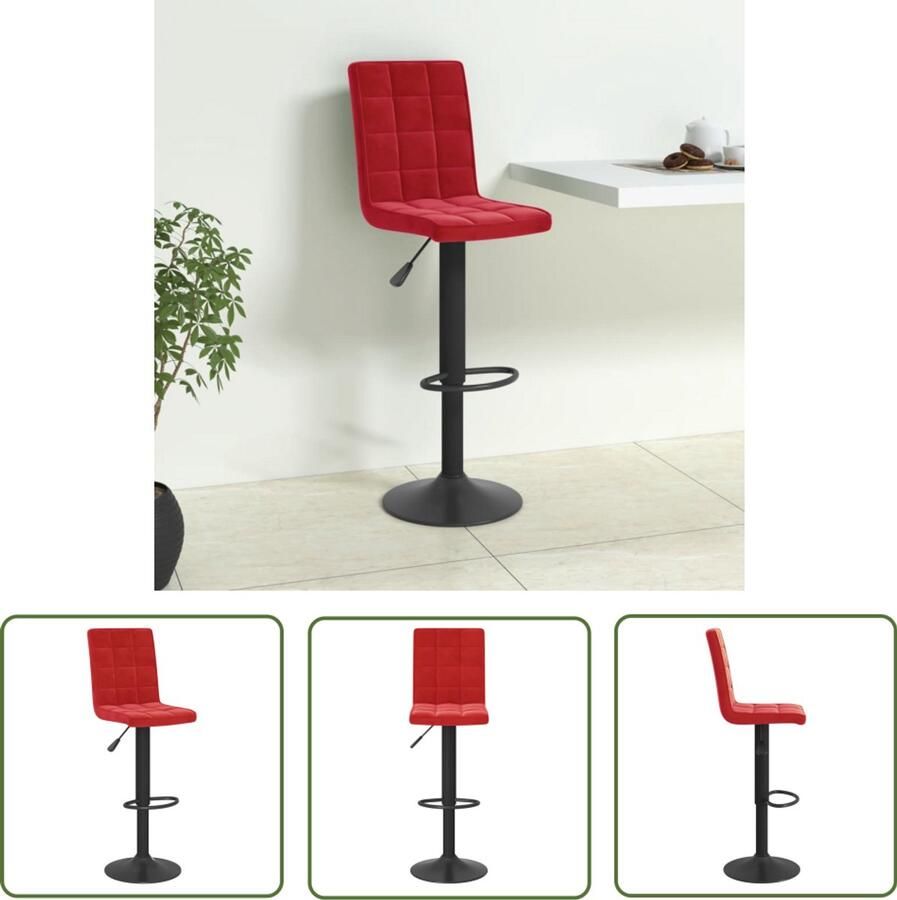 The Living Store Barkruk fluweel wijnrood Barstoel Velvet Stoel Rode Barkruk Aanpasbare Barkruk Design Barkruk