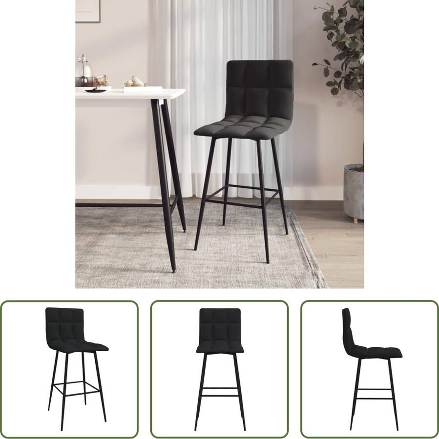 The Living Store Barkruk Fluweel Zwart 46x46.5x92 cm Trendy en stevig Comfortabel Montage vereist - Foto 2