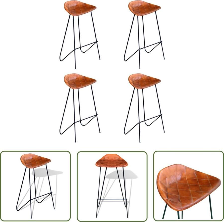 The Living Store Barkruk Iconisch Echt Leer IndustriÃle Stijl 42x45x86 cm Barstooi Lederen Barkruk Industrieel Meubilair Bruine Barkruk Vintage Barkruk - Foto 3