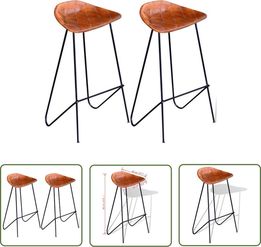 The Living Store Barkruk Industrial Leer Set van 2 Bruin Zwart 42x45x86 cm Barstoel Lederen Barkruk Bruine Barkruk Zwarte Barkruk Industriele Barkruk - Foto 3