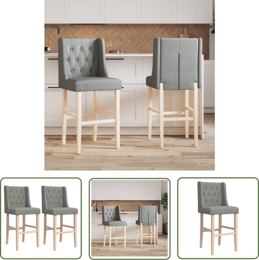 The Living Store Barkruk Lichtgrijs 45 x 51.5 x 113 cm Massief Rubberhout Geschikt voor Keuken en Woonkamer Barkrukken Barstoelen Keukenkasten Eetkamerstoelen Design Meubels - Foto 3