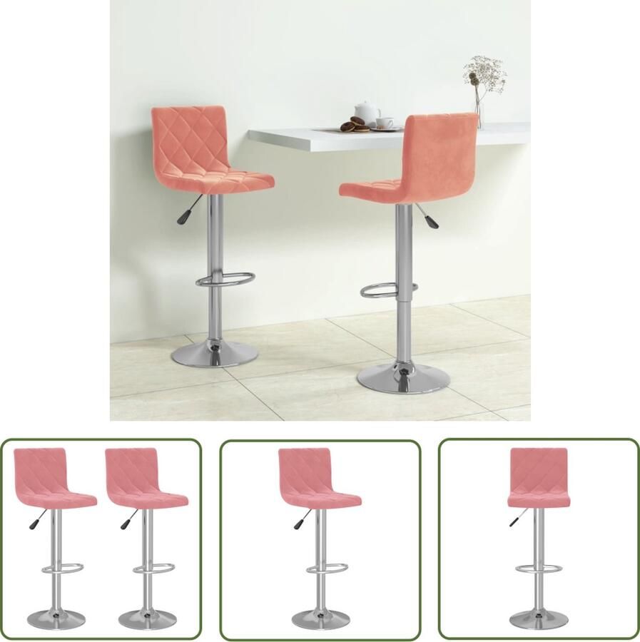 The Living Store Barkruk Roze Verchroomd Staal en Fluweel 40x43x(90-111)cm Draaibaar Gasveermechanisme Ingebouwde voetensteun 2x Barstoel Barkruk Stoel Lounge Stoel Design Stoel - Foto 2