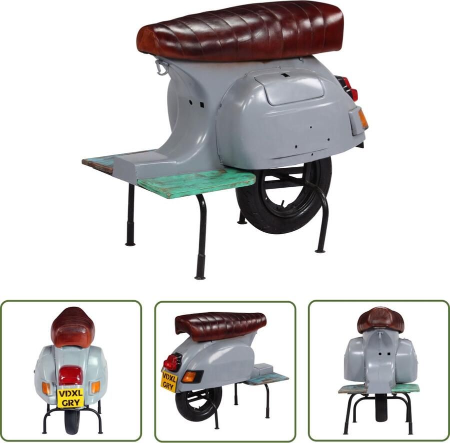 The Living Store Vintage Motor Barstoel Echt geitenleer 98 x 52 x 87 cm Retro en vintage stijl Vintage Barstoel Motorbarstoel Lederen Barkruk Industriële Barkruk Retro Meubilair