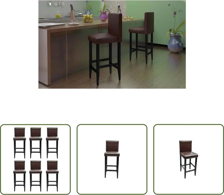 The Living Store Barkruk Set 6 Donkerbruin 41 x 45 x 108 cm Barstooll Barkrukken Bruine Bank Donkere Stoel Salonmeubel - Foto 2