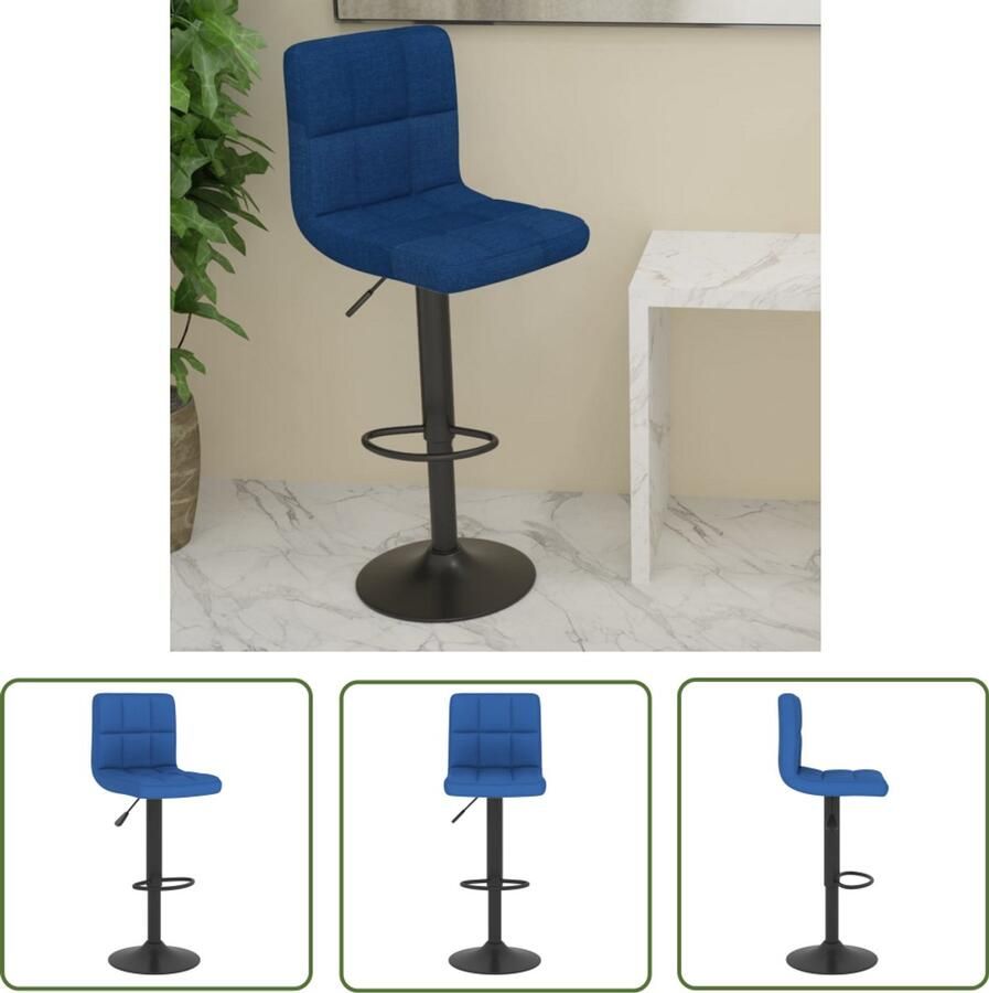 The Living Store Barkruk stof blauw Barstoel Barkruk Stoffen Barkruk Verstelbare Barkruk Draaibare Barkruk