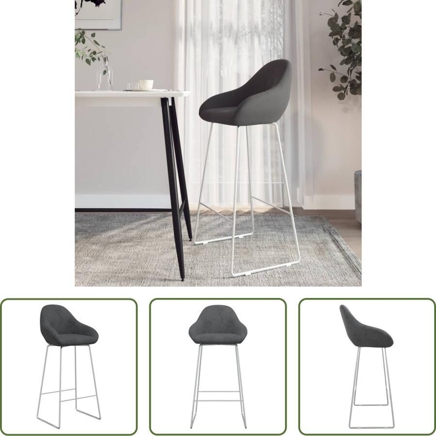 The Living Store Barkruk Velours Donkergrijs 52x57x94 cm Trendy en stevig - Foto 2