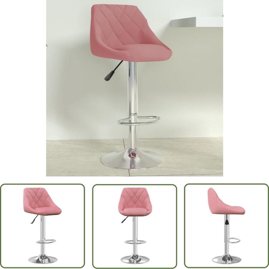 The Living Store Barkruk Velvet Roze 46 x 44 x (82 103) cm Draaibaar 360Â° Gasveer Voetensteun Barstoel Barkruk Velvet Stoel Rozerode Stoel Eetkamerstoelen - Foto 2