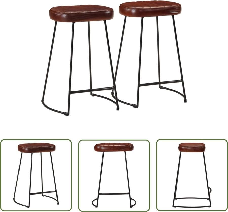 The Living Store Retro Barkrukken Set van 2 Donkerbruin Kunstleer 41x29x62 cm Metalen Frame Stevig en Comfortabel Zitcomfort Retro Barkrukken Vintage Bruine Stoelen Eetkamerstoelen Industriële Meubels - Foto 2