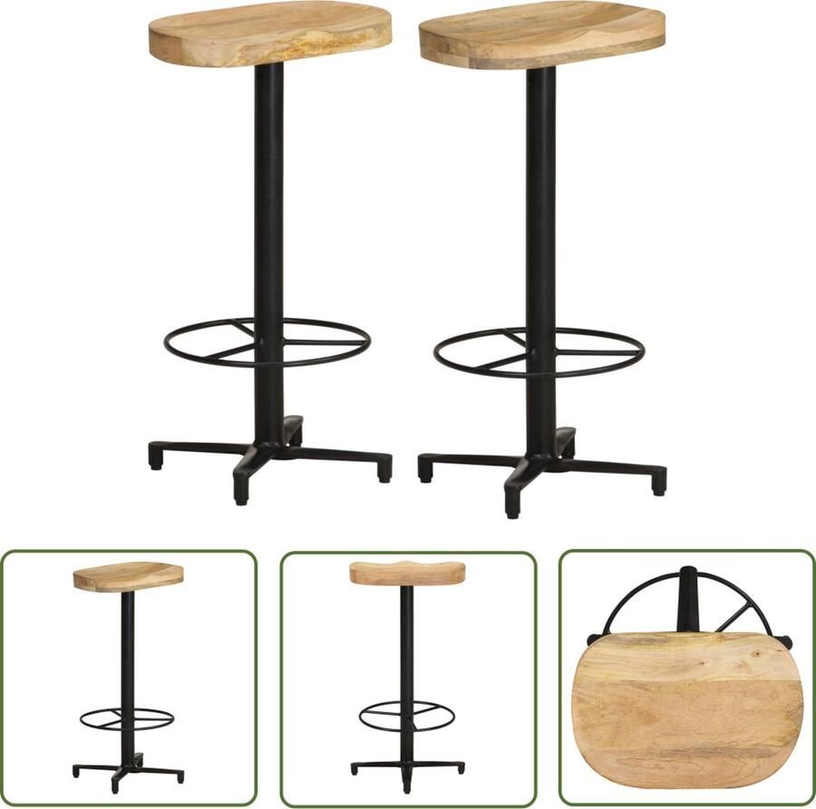 The Living Store Massief Mangohouten Barkrukken Set van 2 40 x 40 x 76 cm Uniek en stabiel Barstoel Barkruk Mangohout Meubilair Eetkamerstoelen Stoel