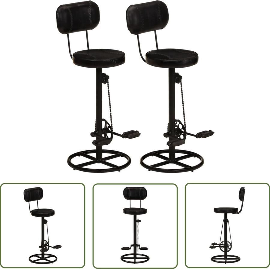 The Living Store Barkruk echt geitenleer en ijzer zwart 44 x 44 x 109 cm stoere industriÃle uitstraling 2 stuks Barkrukken Lederen Barkrukken Zwarte Barkrukken Industriele Barkrukken Vintage Barkrukken - Foto 2