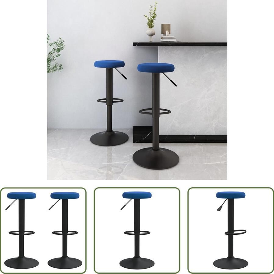 The Living Store Barkruk Set Fluweel Blauw 31 x (58-78) cm Gepoedercoat Staal Draaibaar Barstoelen Barkrukken Fluweel Stoelen Blauwe Meubels Comfortabele Stoelen - Foto 3