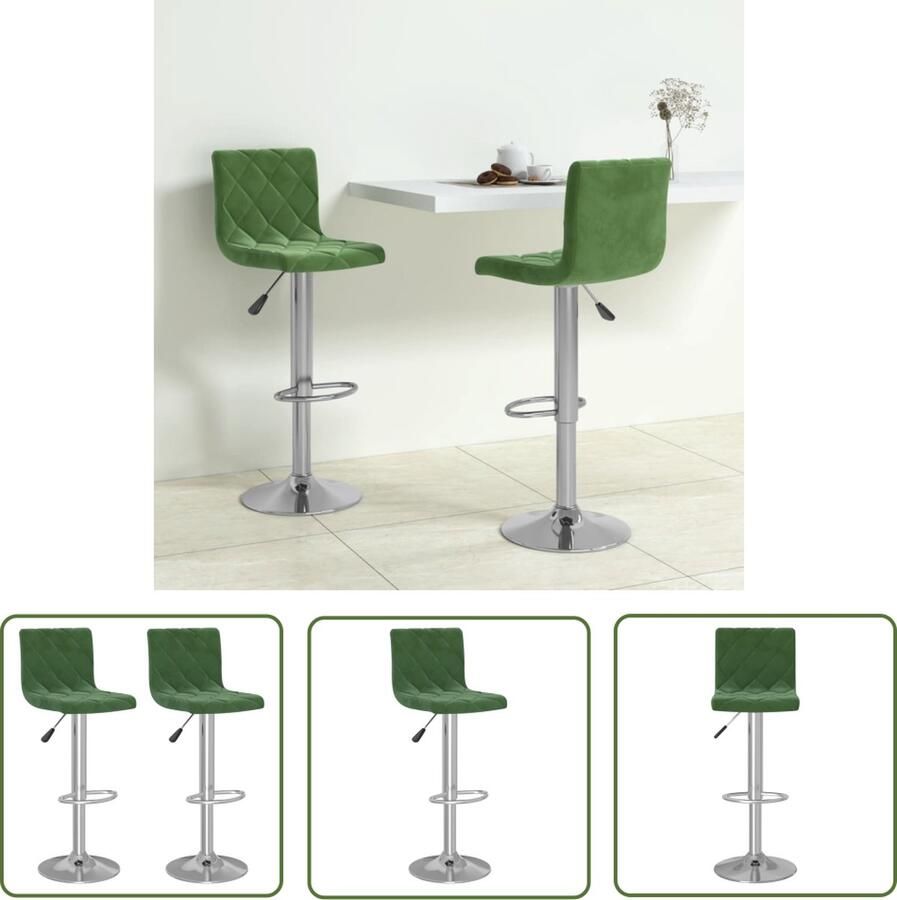 The Living Store Barkrukken Fluweel 40 x 43 x (90-111) cm Donkergroen Velvet 360Â° draaibaar_CLIP Barstoel Barkruk Stoel Lounge Stoel Eetkamerstoel - Foto 3