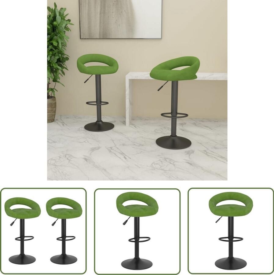 The Living Store Barkrukken 2 st fluweel lichtgroen Barstoel Kruk Lounge Designmeubel Fluweel