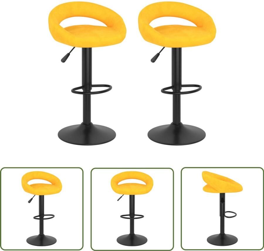 The Living Store Barkrukken 2 st fluweel mosterdgeel Barkrukken Fluweel Stoel Barstoel Mosterdgeel Eetkamerstoel