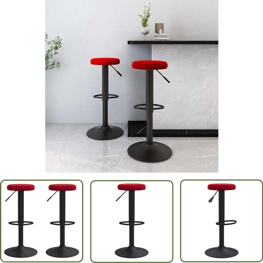 The Living Store Barkrukken 2 st fluweel wijnrood Barstoelen Krukken Lounge Stoelen Design Stoelen Velvet Stoelen