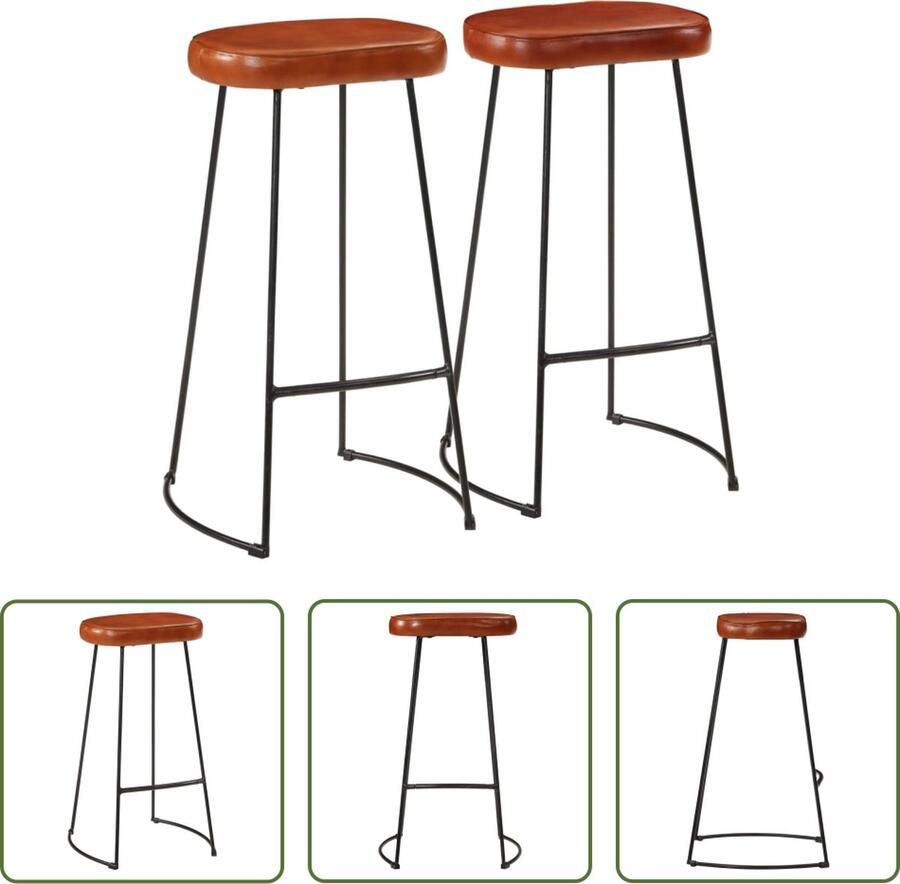 The Living Store Gavin Barkrukken Kunstleer 44 x 37.5 x 78 cm Massief Mangohout Barkrukken Vintage Barkrukken Industriele Barkrukken Bruine Barkrukken Lederlook Barkrukken