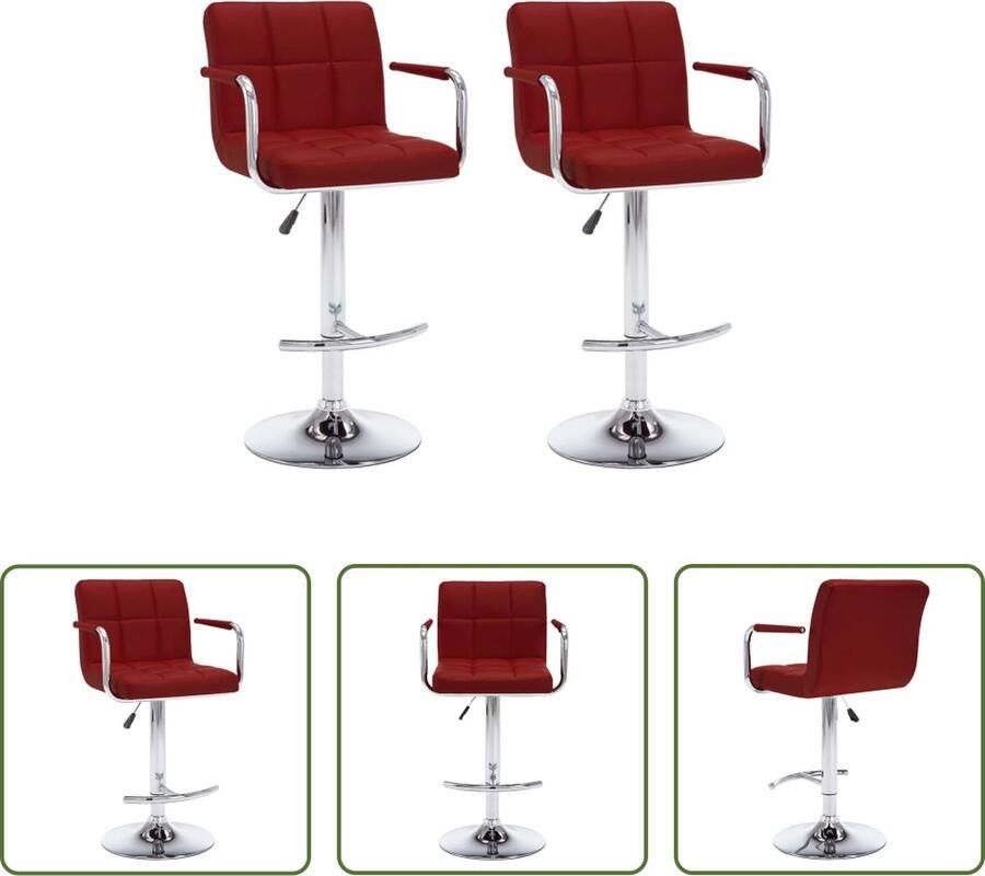 The Living Store Barkrukken 2 st kunstleer wijnrood Elegante Barkrukken Modern Design Kunstleder Stoel Wijnrood Meubilair Hoge Barkrukken - Foto 2