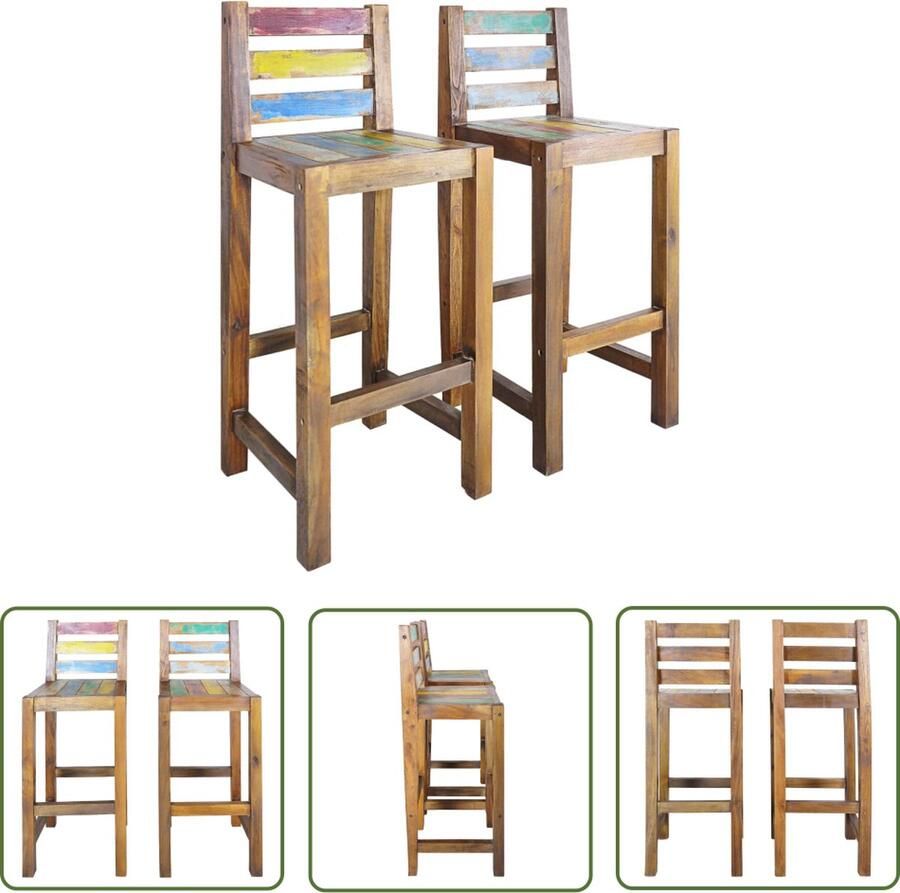 The Living Store Houten Barkrukken Vintage Stijl Massief Gerecycled Boothout 40 x 40 x 106 cm Unieke Uitstraling Houten Barkrukken Vintage Barkrukken Retro Barkrukken Set Industriële Barkrukken - Foto 2