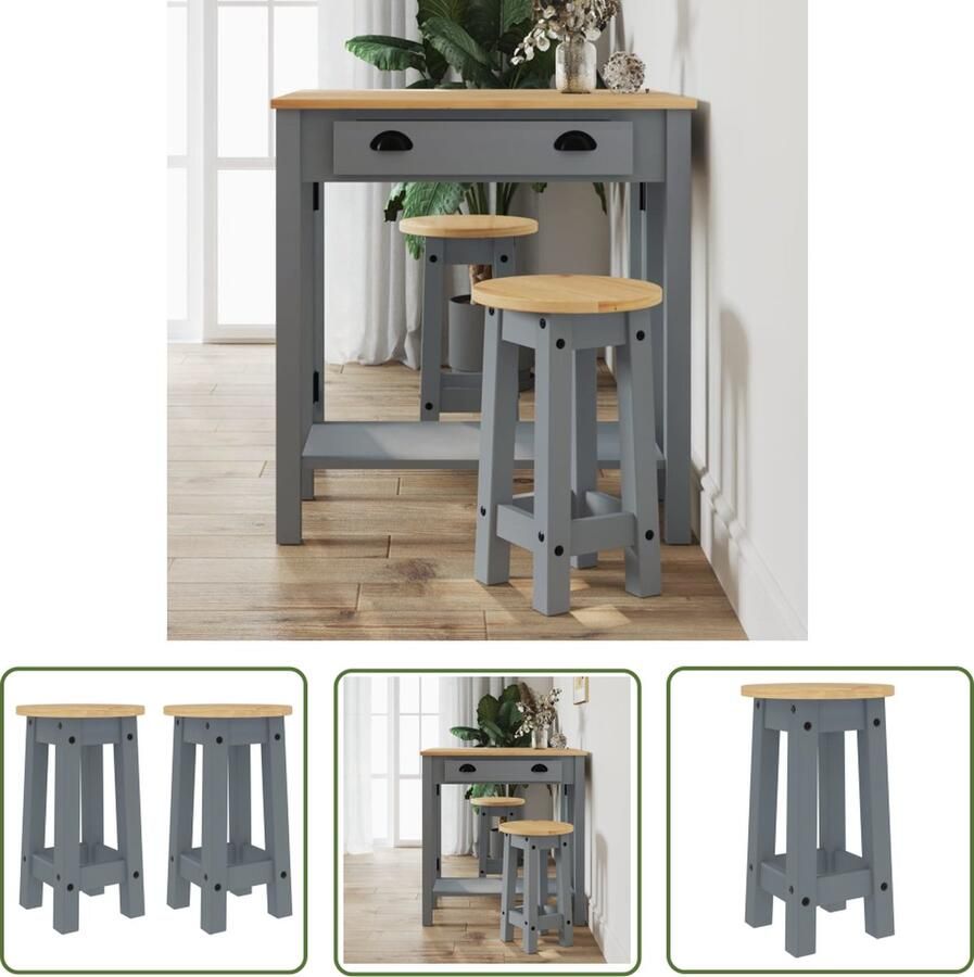 The Living Store Rustiek Grenenhouten Barkrukken Grijs Set van 2 Barkrukken Barstoelen Grenoble Hout Vintage Meubels Industriële Meubels