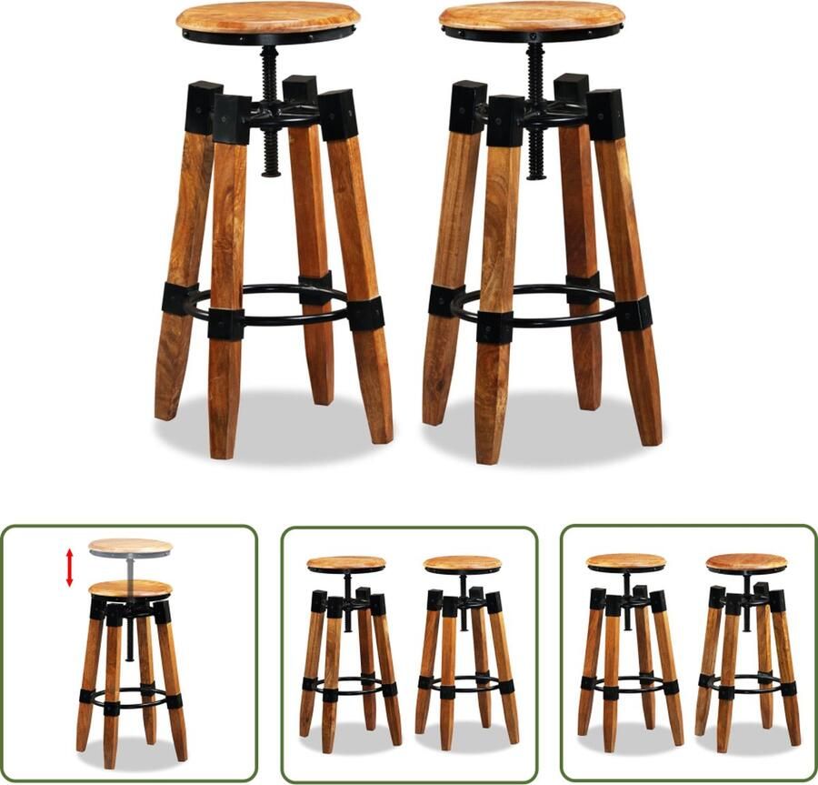 The Living Store Barkrukken Mangohout IndustriÃle Stijl 35x35x(75-80)cm Handgemaakt Industriele Stoelen Barkrukken Industrieel Mangohouten Barkrukken Hoge Barkrukken Bruine Barkrukken - Foto 2