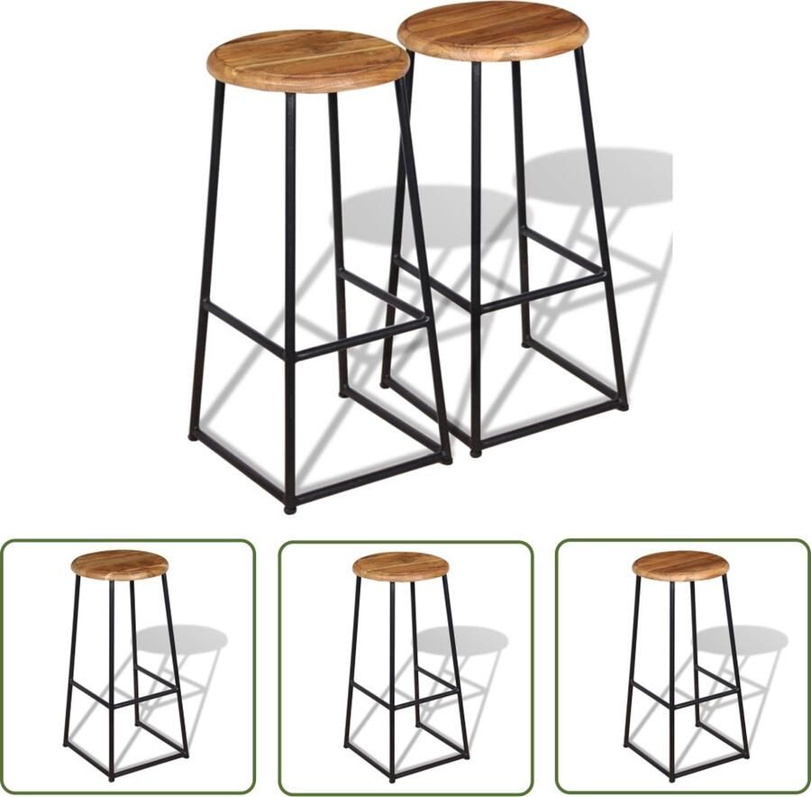 The Living Store Barkrukken Teakhouten Industrieel ontwerp 35 x 35 x 76 cm Bruin Barstooi Teak Meubilair Bruine Barkrukken Industriele Barkrukken Vintage Barkrukken - Foto 2