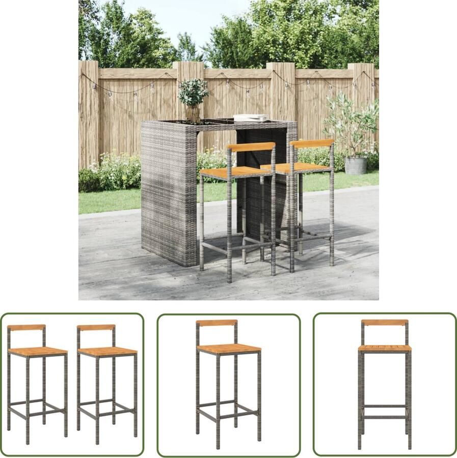 The Living Store Barkrukken PE-rattan Grijs 40 x 44 x 100 cm Stevig frame Comfortabele zitplaats Barstoelen Barkrukken Eetkamerstoelen Outdoor Meubilair Tuinset - Foto 2