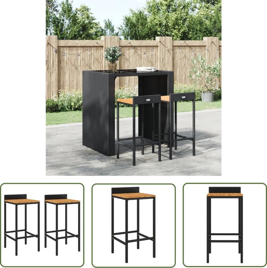 The Living Store Barkrukken PE-rattan Stalen frame Comfortabele zitplaats Verplaatsbaar Zwart 40x44x86 cm 110 kg draagvermogen Set van 2 Barstoelen Barkrukken Eetkamerstoelen Outdoor Stoelen Zwarte Stoelen - Foto 2
