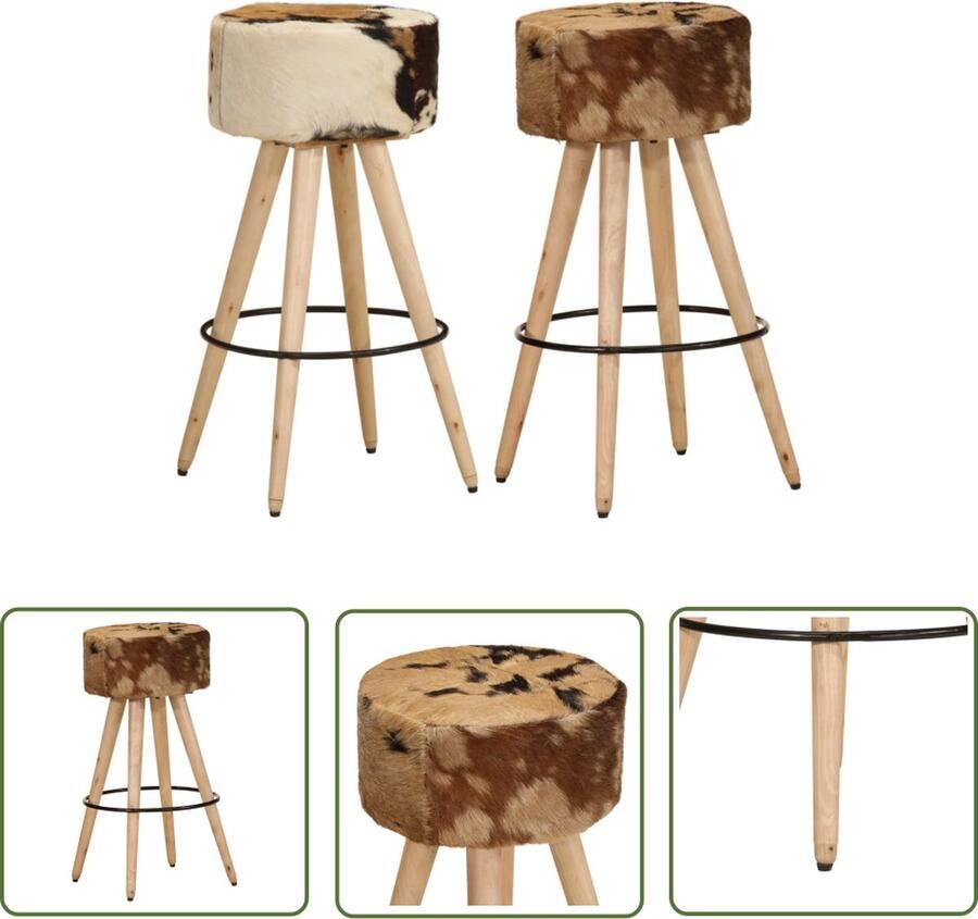 The Living Store Barkrukken 41 x 41 x 75 cm Harig geitenleer en mangohout Barstoel Barkruk Eetkamerstoel Keukenstoel Lederen Barkruk - Foto 3