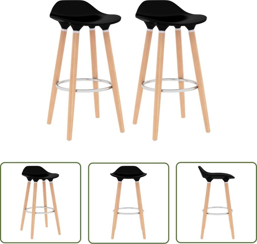 The Living Store Barstoelenset zwart 39 x 39 x 80 cm ABS massief beukenhout metaal Barstühlen Eetkamer Stoelen Design Stoelen Zwarte Stoelen Kunststof Stoelen - Foto 2
