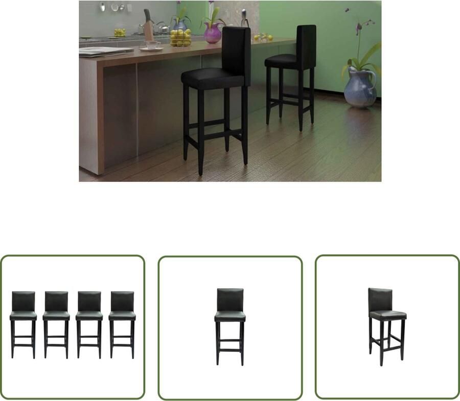 The Living Store Barkrukken Zwart Set van 4 41x45x108 cm Gestoffeerd Barstoel Barkruk Keukenstoel Eetkamerstoel Bistrostoel - Foto 2