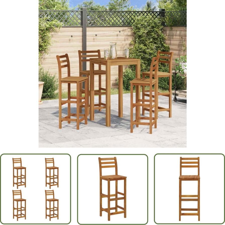 The Living Store Barkrukken 4 st massief acaciahout Barkrukken Acacia Hout Tuin Stoelen Eetkamerstoelen Outdoor Meubels